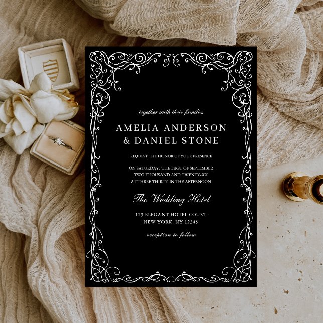 Black White Victorian Minimalist Elegant Wedding Invitation (Creator Uploaded)