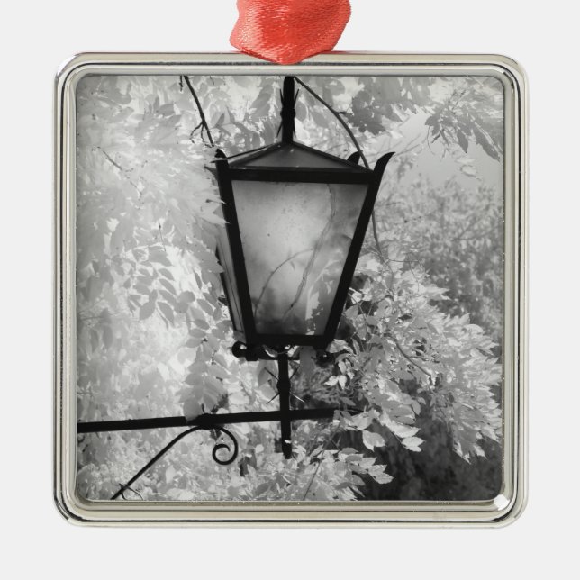 Black & White view of light fixture Metal Tree Decoration (Front)
