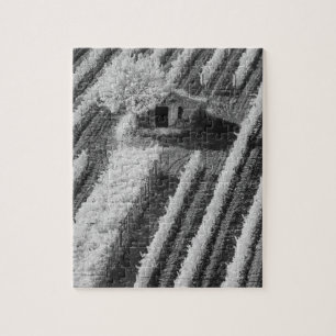 Black & White view of small stone barn Jigsaw Puzzle