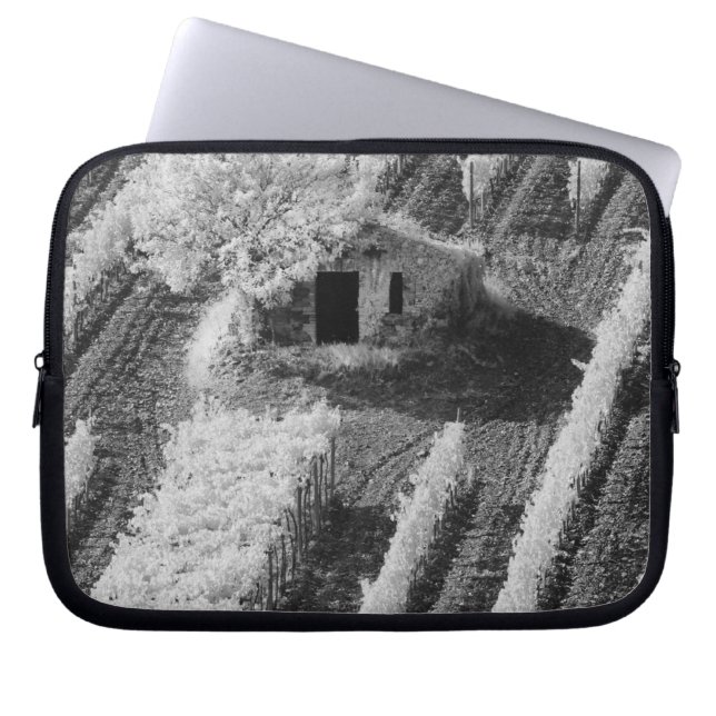 Black & White view of small stone barn Laptop Sleeve (Front)