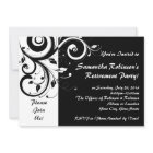 Black+White Vine Swirl Retirement Party Invitation
