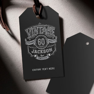 Black & White Vintage Aged To Perfection Birthday Gift Tags