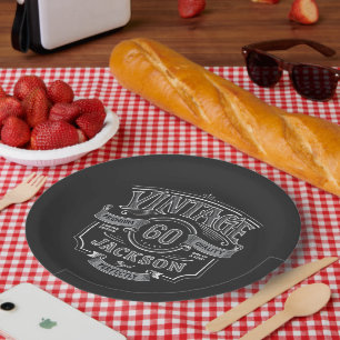Black & White Vintage Aged To Perfection Birthday Paper Plate