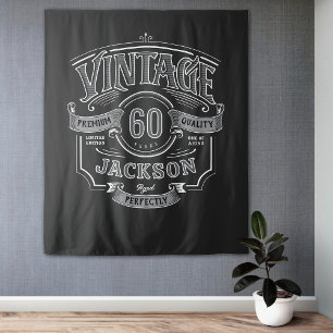 Black & White Vintage Aged To Perfection Birthday Tapestry