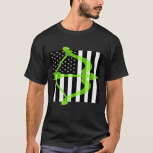 Black White Vintage American Usa Flag Archery Bow T-Shirt