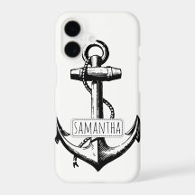 Black, white vintage anchor and name nautical
