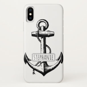 Black, white vintage anchor and name nautical Case-Mate iPhone case