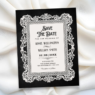Black white vintage baroque wedding save the date