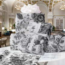 Black & White Vintage Botanical Floral Toile