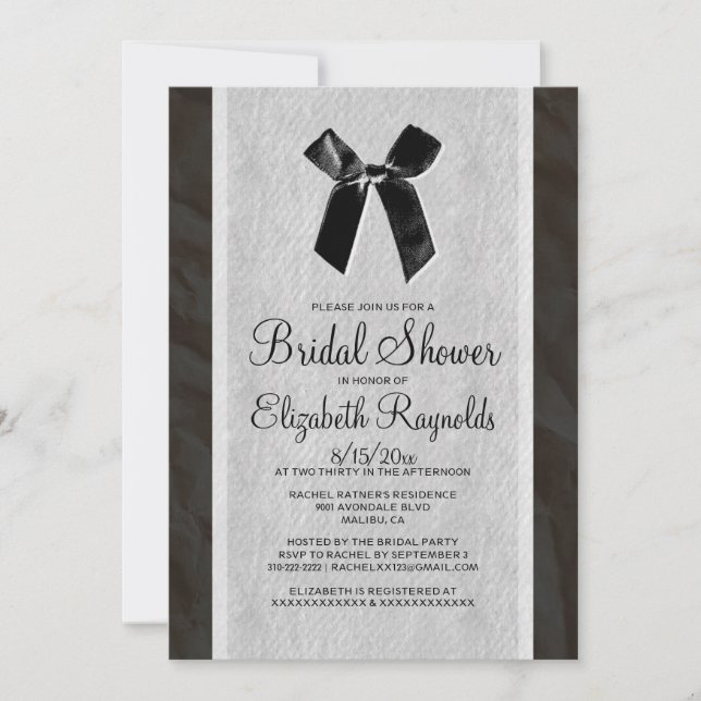 Black White Vintage Bow Linen Bridal Shower Invite (Front)