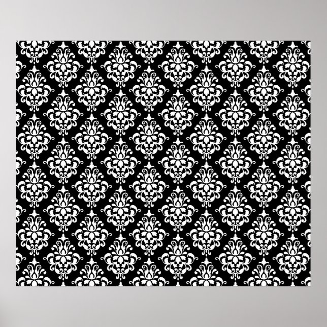 Black White Vintage Damask Pattern 1 Poster (Front)