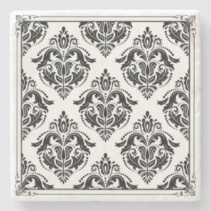 Black & White Vintage Damasks Vintage Frame Stone Coaster
