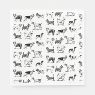 Black & White Vintage Dogs Pattern Napkin