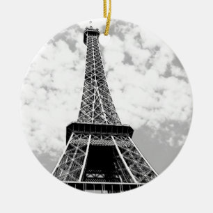 Black & White Vintage Eiffel Tower Paris Ceramic Tree Decoration