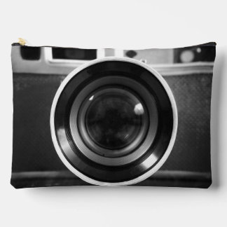 Black & White Vintage Film Camera Lens Large Accessory Pouch