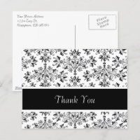 Black White Vintage Floral Damask Thank You