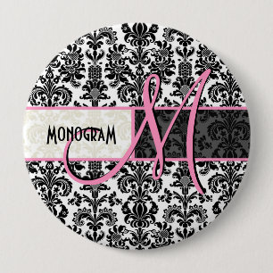 Black & White Vintage Floral Damasks 10 Cm Round Badge