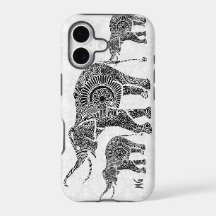 Black & White Vintage Floral Elephant-Monogram
