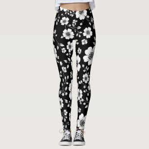 Black White Vintage Floral Seamless Pattern (1) Leggings