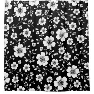 Black White Vintage Floral Seamless Pattern (1) Shower Curtain