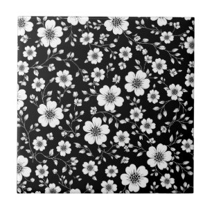 Black White Vintage Floral Seamless Pattern (1) Tile