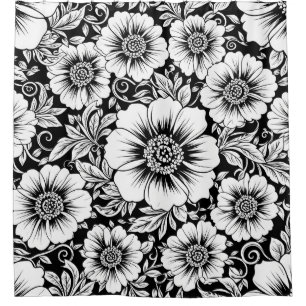 Black White Vintage Floral Seamless Pattern (2) Shower Curtain