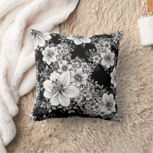 Black White Vintage Floral Seamless Pattern (3) Cushion