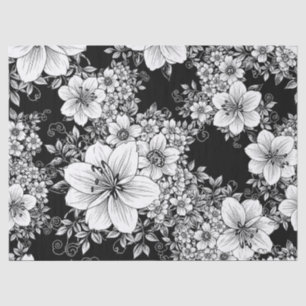 Black White Vintage Floral Seamless Pattern (3) Tissue Paper
