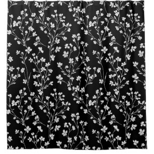 Black White Vintage Floral Seamless Pattern (4) Shower Curtain