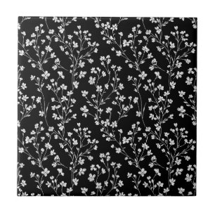 Black White Vintage Floral Seamless Pattern (4) Tile