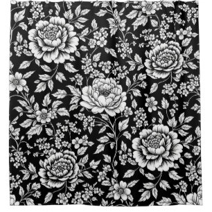 Black White Vintage Floral Seamless Pattern (5) Shower Curtain