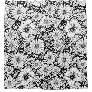 Black White Vintage Floral Seamless Pattern (7) Shower Curtain