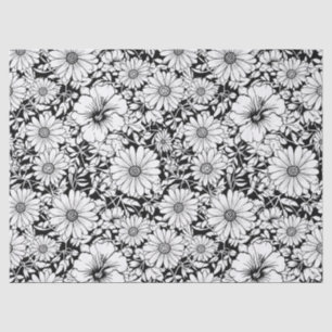 Black White Vintage Floral Seamless Pattern (7) Tissue Paper