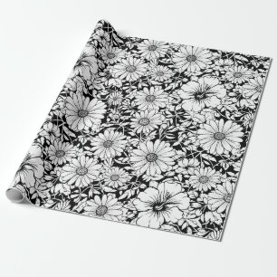 Black White Vintage Floral Seamless Pattern (7) Wrapping Paper