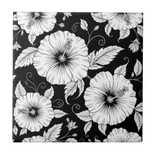Black White Vintage Floral Seamless Pattern (8) Tile