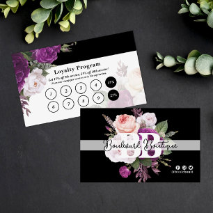 Black & White Vintage Floral Service Loyalty Stamp Business Card