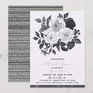 Black & White Vintage Flowers Modern Bridal Shower Invitation