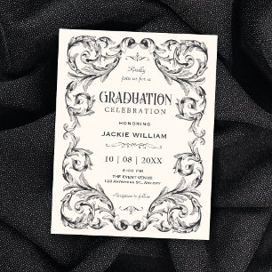 Black white Vintage Gothic graduation Invitation