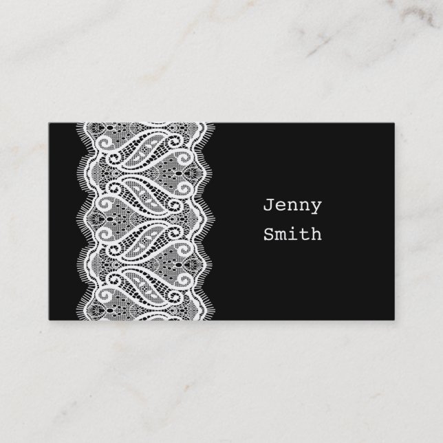 Black & White Vintage Lace Business Cards (Front)