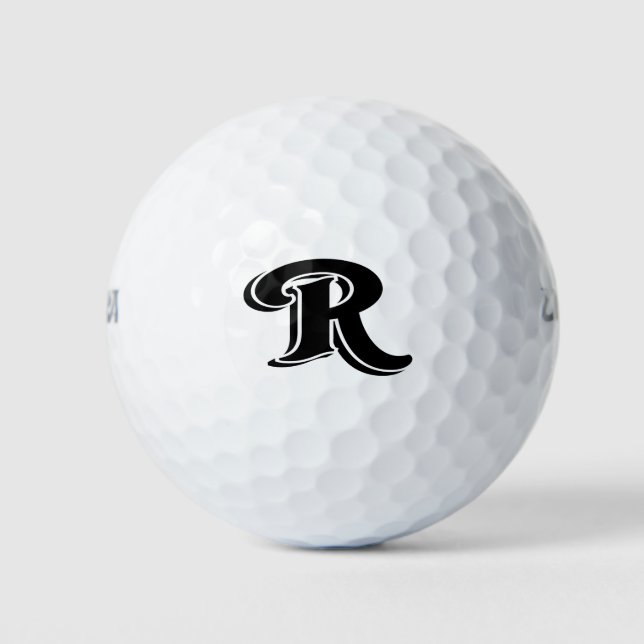 Black White Vintage Letter R Monogrammed Golf Balls (Front)