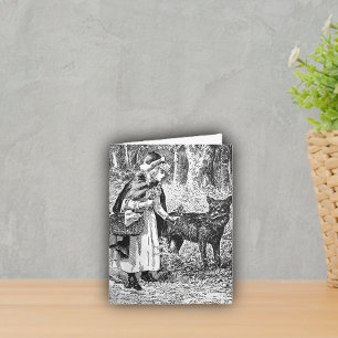 Black White Vintage Red Riding Hood Basket Wolf Card