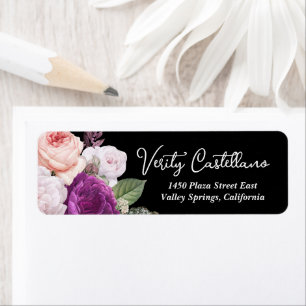 Black & White Vintage Roses Floral Return Address