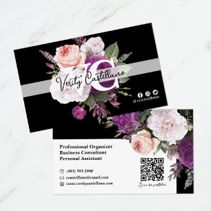 Black & White Vintage Roses Floral Simple Personal Business Card