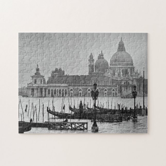 Black White Vintage Venice Canal Travel Jigsaw Puzzle (Horizontal)