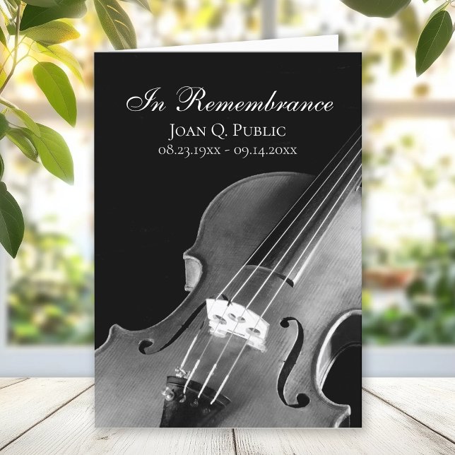 Black White Violin Musician Funeral Service Folded Programme (Creator Uploaded)