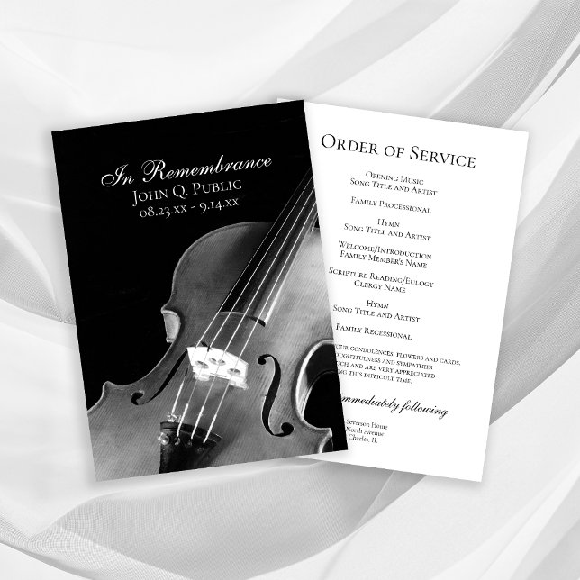 Black White Violin Musician Funeral Service Programme (Creator Uploaded)