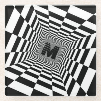 Black & White Visual Illusion, Monogram or Initial Glass Coaster