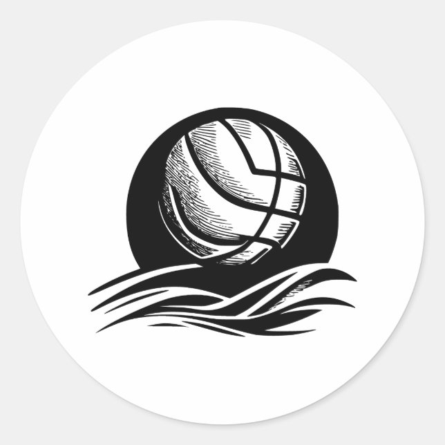 Black & White Volleyball Artwork Classic Round Sticker (Front)