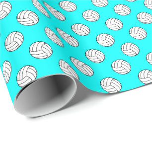 Black/White Volleyball Balls on Aqua Blue Wrapping Paper