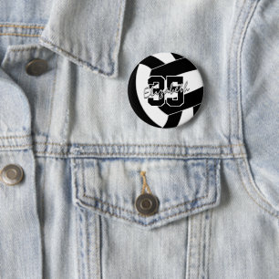 black white volleyball team colours 6 cm round badge